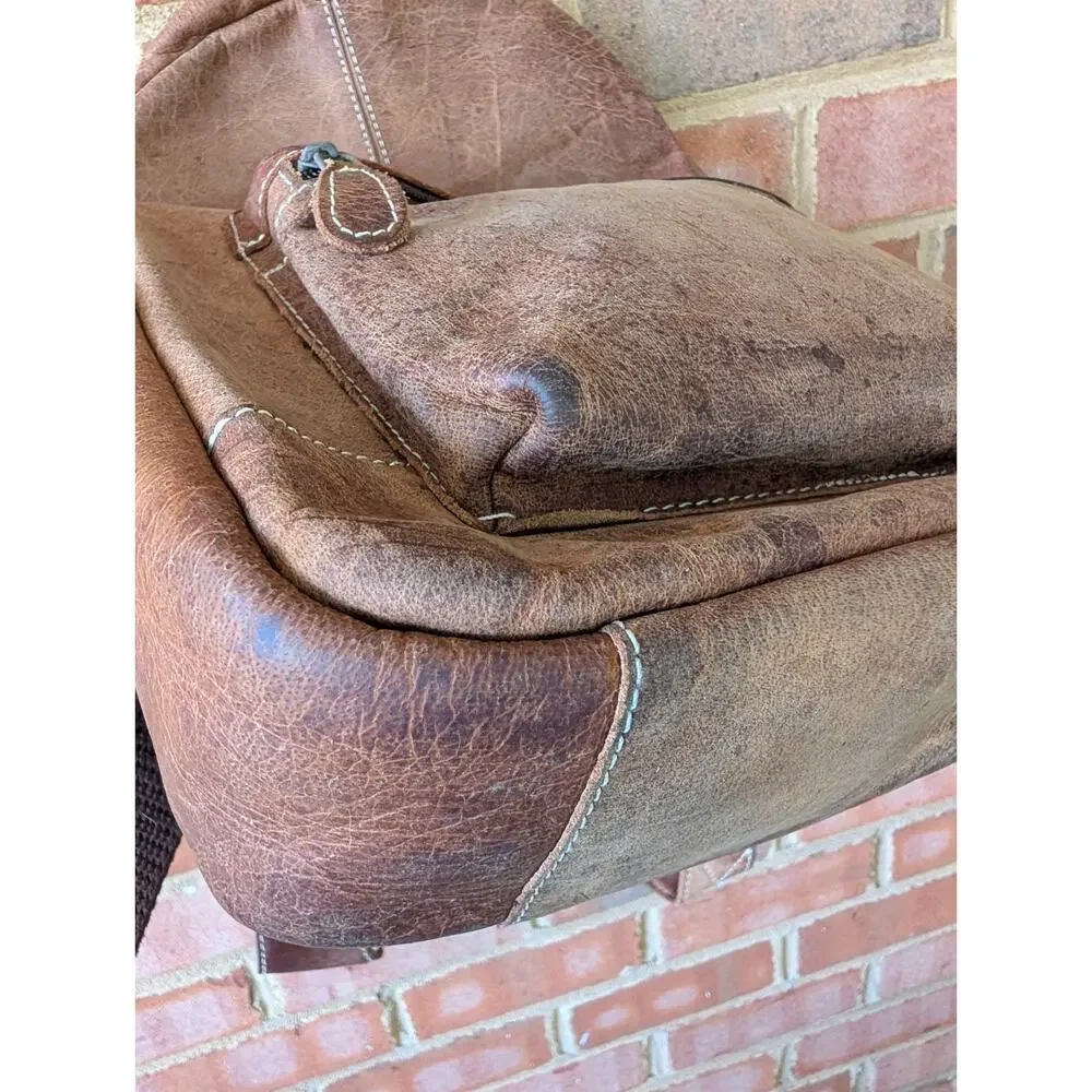 Brown Tan Distressed Full Grain Leather Backpack School Office College Rustic